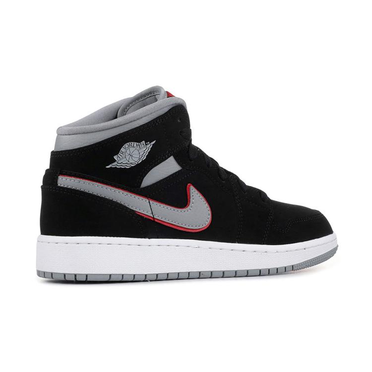 Jordan 1 Mid Black Particle Grey Gym Red GS 554725-060