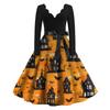 Kvinners uformelle mote Halloween trykt V-hals vintage kjole