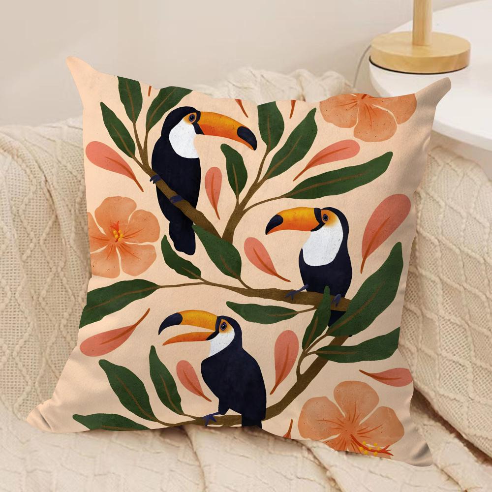 Cool Toucan Cushion Cover Soft Plush Fabric DoubleSided Printed Sofa Cushion Cover for All Seasons Home Decor Gift