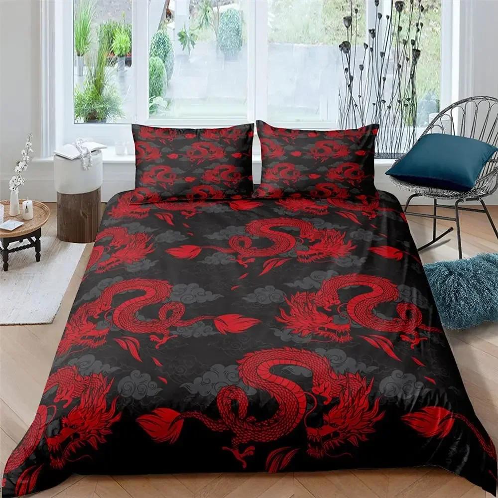 Magical Dinosaur Bedding Set Fire Dragon Duvet Cover Set Jungle Animals Pattern Wildlife Style King Size Polyester Quilt Cover