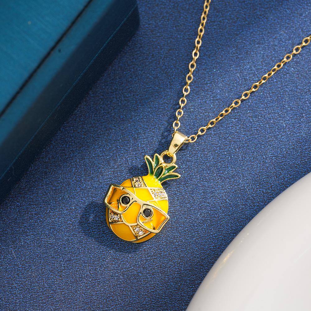 Fresh Pastoral Summer Fruit Heart Necklace for Women, Versatile Titanium Steel Clavicle Chain