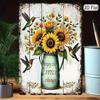 1PC Rustic Sunflower Metal Tin Sign, 2D Flat Hummingbird Plaque with Enjoy The Little Things Quote, Farmhouse Wall Decor