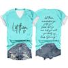 Letni top z dekoltem w serek i nadrukiem litery 3D Modne casualowe damskie T-shirty z krótkim rękawem