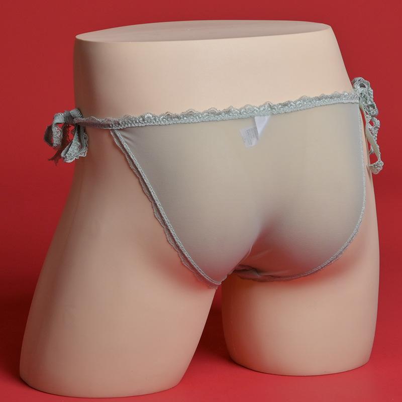 Large Men'S Mesh Sissy Pouch Panties Sexy Femboy Transparent Lingerie Low Rise Lace Up Wasit Bikini Briefs Crossdress Underwear