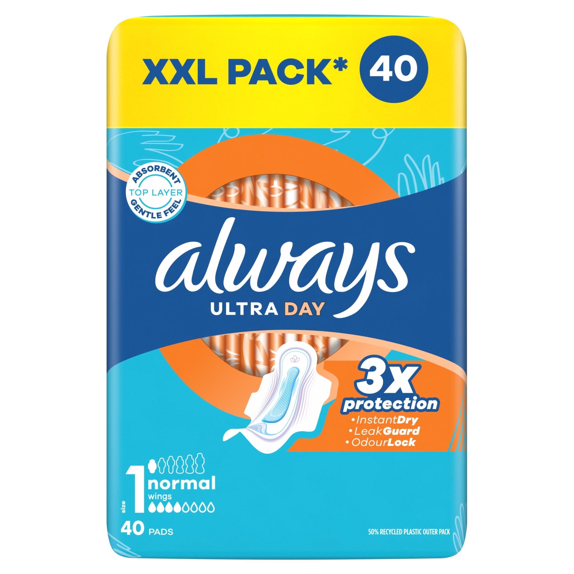 Always Ultra Jour Serviettes Hygiéniques Avec Protections Latérales, Normal 40 Pièces
