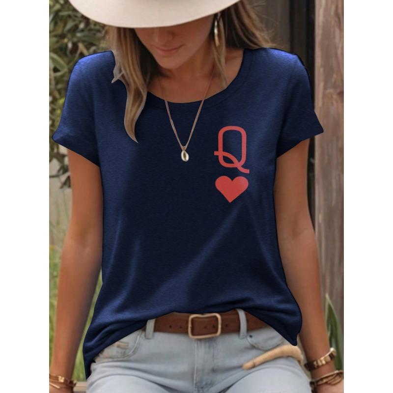 Casual T-shirt with Heart LettersSummer Round-neck Short-sleeved Top