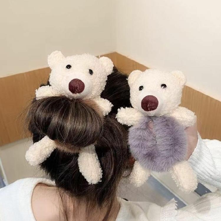 Girls Plush Rabbit Hair Rope Lovely Fluffy Scrunchies Cartoon Bear Elastic Bands