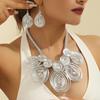 Fashion Luxury Crystal Bead Aluminum Wire Hand Woven Statement Necklace Earrings Jewelry Set For Women Party Dress Accessories