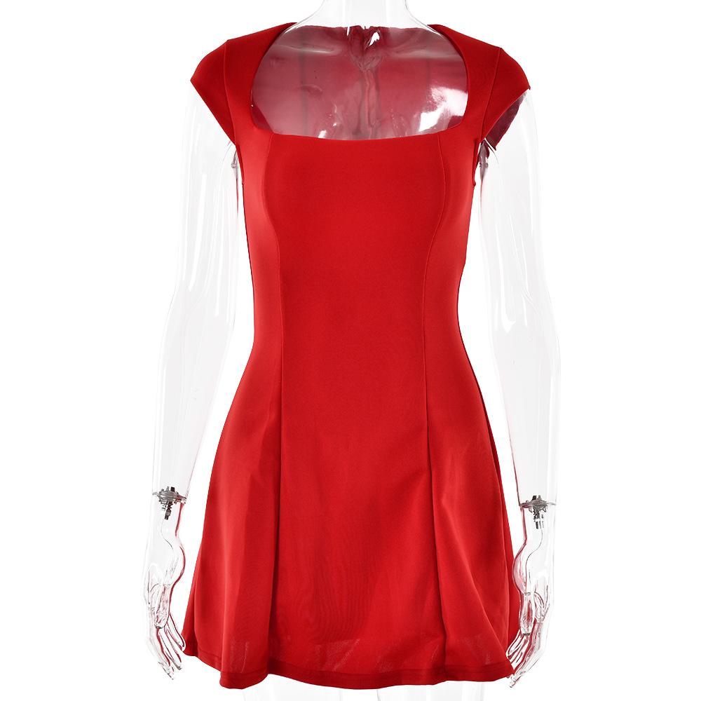 Vestito da donna stile ins nuovo europeo e americano, sexy e alla moda, con scollo quadrato, senza maniche, scollato, aderente, a tubino corto