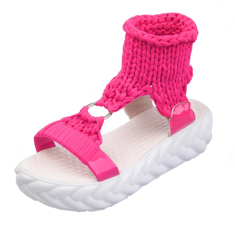 Women's Plus Size Lightweight Woven Slippers - Thick-Soled, Wool, Round-Toe Sandals, European & American Casual Style