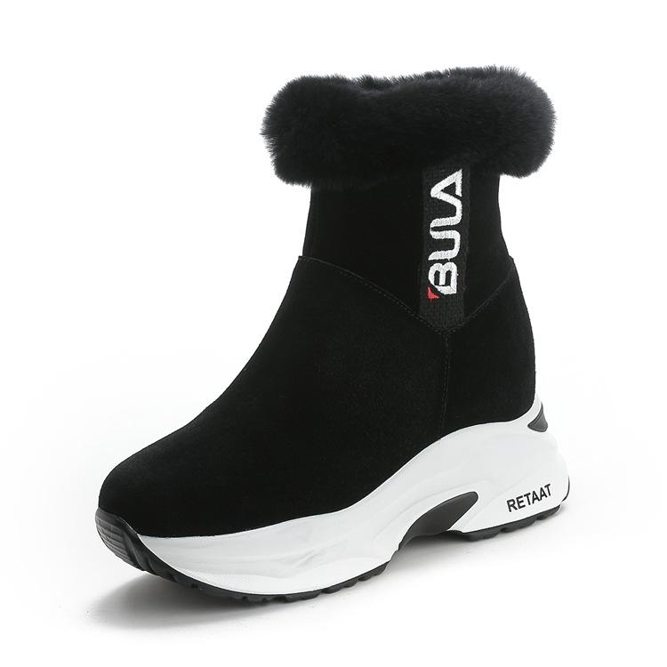 thick-soled snow boots for women, winter versatile casual slope heel velvet and cotton, inner height-increasing cotton shoes for women