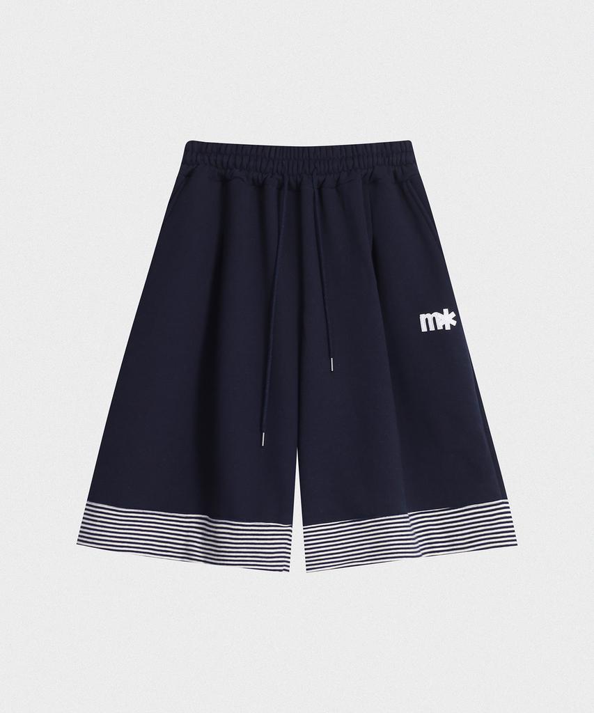 Mitayuseu Stripe Logo Bermuda Pants [Navy]
