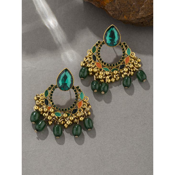 Ethnic style tassel oil-drip colorful vintage earrings for women, Bohemian water drop imitation agate Indian earrings