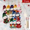 15Pcs 2D Colorful Christmas Snowman Doll Ornaments Rustic Wooden Hanging Decoration Cartoon Wooden Pendant Holiday Decor