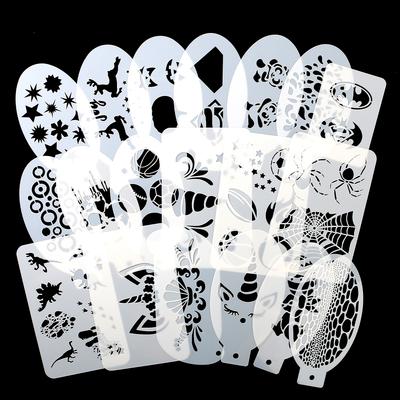 8 Stück 9 Stück Wiederverwendbare Gesichtsmal-Schablonen für Körperkunst-Malerei Halloween-Party Make-up Temporäre Tattoos Schablonen