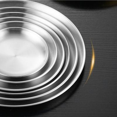 4 piatti in acciaio inossidabile argentati, piatti per carne alla griglia in stile coreano, vassoi circolari per uso domestico, piatti per ossi, piatti per torte