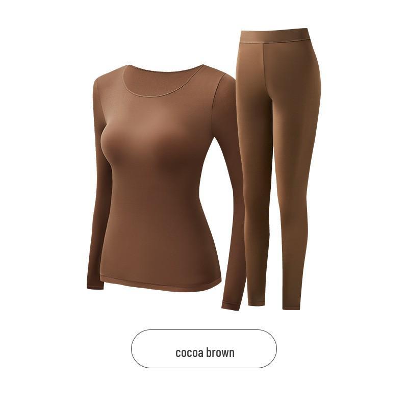 Women's Hyaluronic Acid Skin-Enhancing Thermal Underwear Set: Long Sleeve Top & Long Pants, Round Neck, High Elasticity, Warm Autumn Wear.