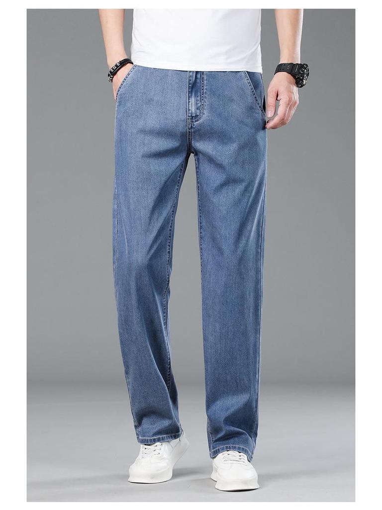 2025 Ice Silk Fashion Jeans: Men's Loose Straight Wide-Leg Trousers