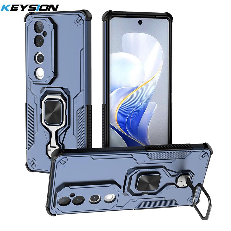 KEYSION Shockproof Armor Case for VIVO V40 Pro 5G Soft Silicone+PC Upright Metal Ring Stand Phone Cover for VIVO V40 5G V40 Pro