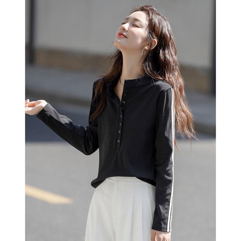 Demana Women s Soft Silhouette Long Sleeve Half-Placket T-shirt L