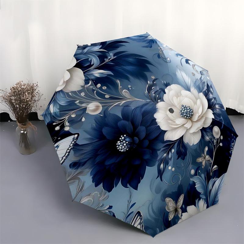 1pc Elegant Floral Pattern and Butterflies Umbrella with Plastic Handle,Suitable for All Seasons Umbrellaptys26047