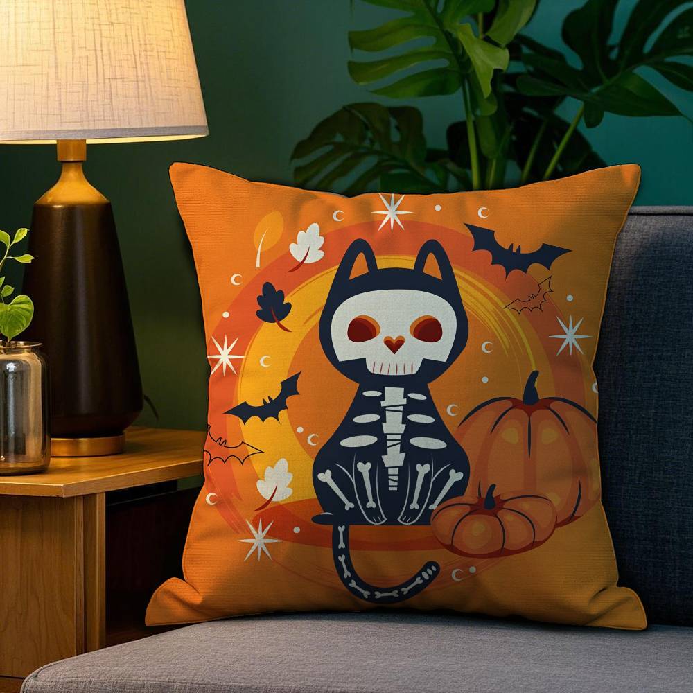 Halloween Cute Lively Orange Cat Pillow Case Plush Fabric Soft Double Sided Print Sofa Cushion Cover Throw Pillow Covers