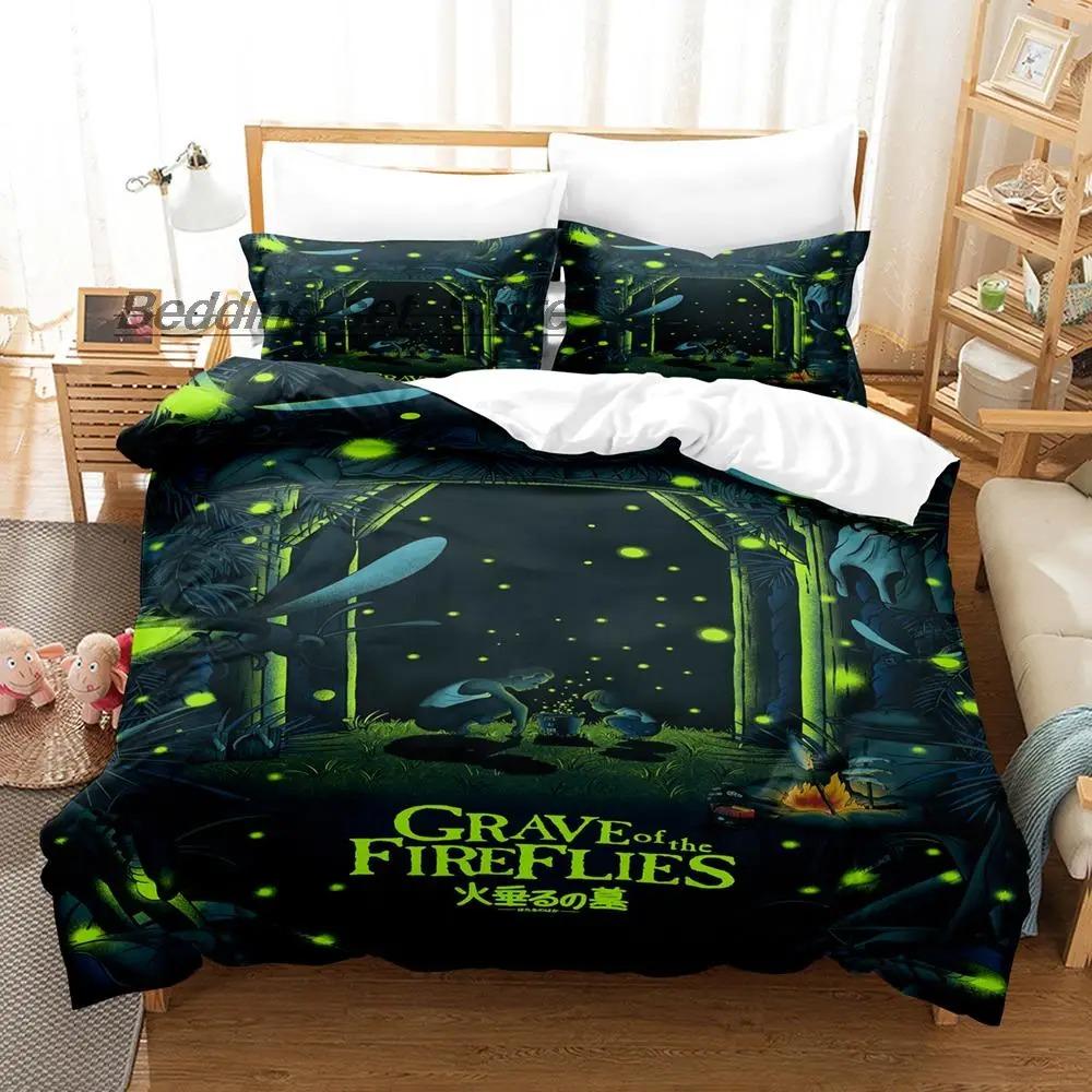 New Grave of the Fireflies Bedding Set Single Twin Full Queen King Size Bed Set Aldult Kid Bedroom Duvetcover Sets Kawaii Anime