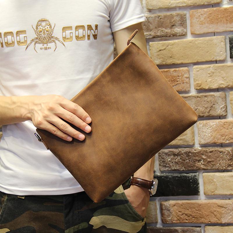 Male Bag Envelope Clutch Crazy Horse Leather Business Men Clutch Bags Casual Large Capacity Hand Bag