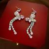 Silver Needle - Pink Butterfly Tassel Earrings