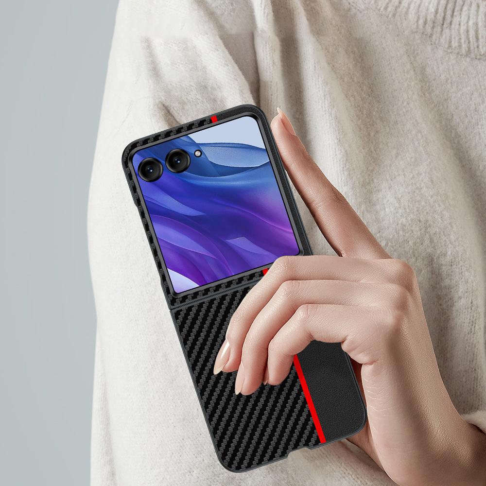 Für Motorola Razr 50 Ultra 5G Hülle Kohlefaser-Textur Sturzsichere PC-Handyhülle