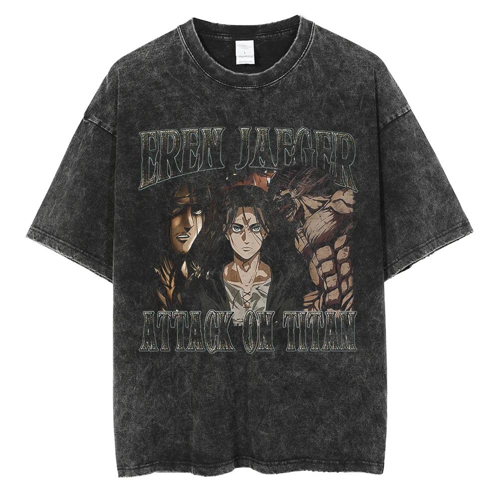 

Attack on Titan Reiner Braun Armored Titan Retro 80s Vaporwave Vintage Washed T-Shirt Anime Streetwear for Men Women Casual Tees XXXL сірий