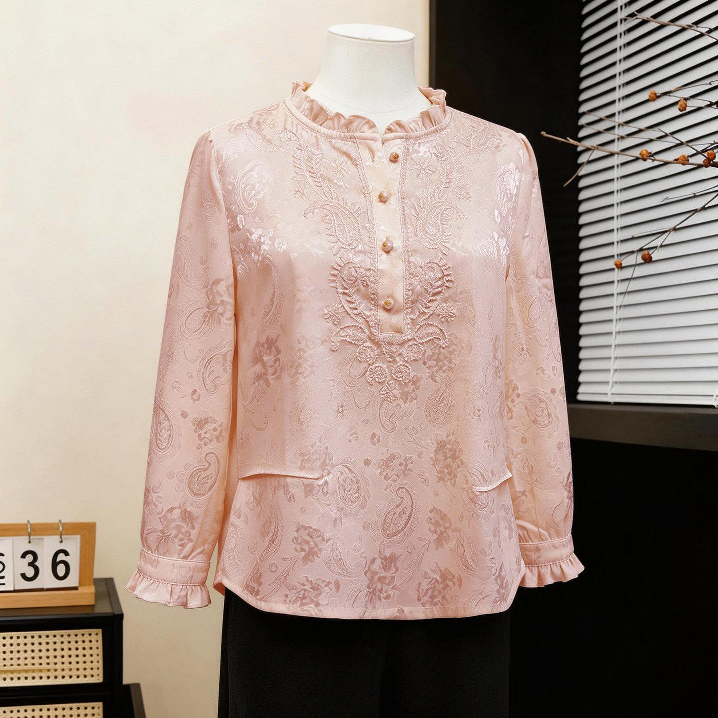 

Spring 2026 Versatile Long-Sleeve Fashionable Cropped Top - New Chinese Style National Trend Base Layer XL (105-115 jin) рожевий