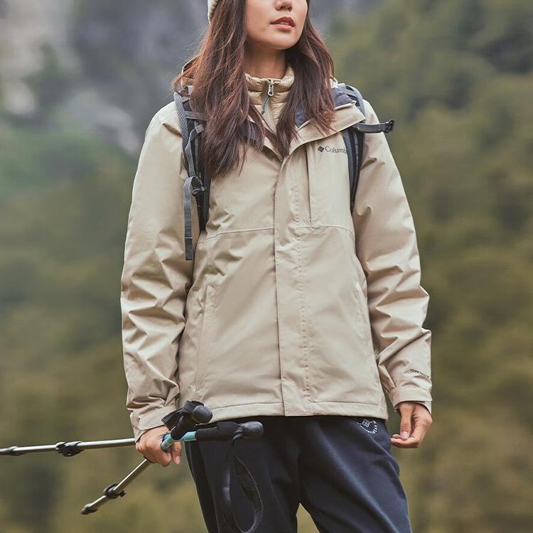 Columbia Solid Color Logo Hooded Three-In-One Down Jacket Unisex Jacket Off-White XE5268-271