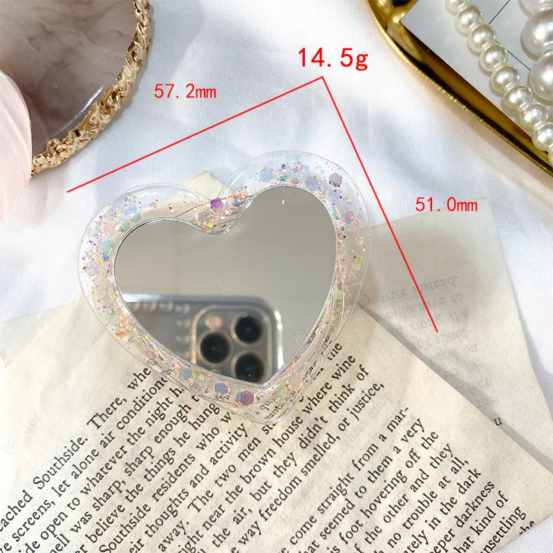 Creative Love Airbag Bracket Transparent Glitter Mirror Creative Diy Lazy Desktop Retractable Mobile Phone Holder
