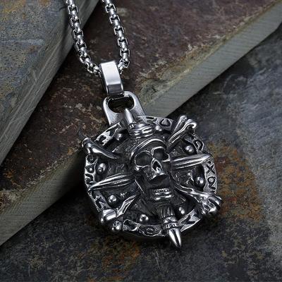Vintage Gothic Viking Skull Pendant with Fine Details Punk Style Necklace for Men's Jewelry Gifts
