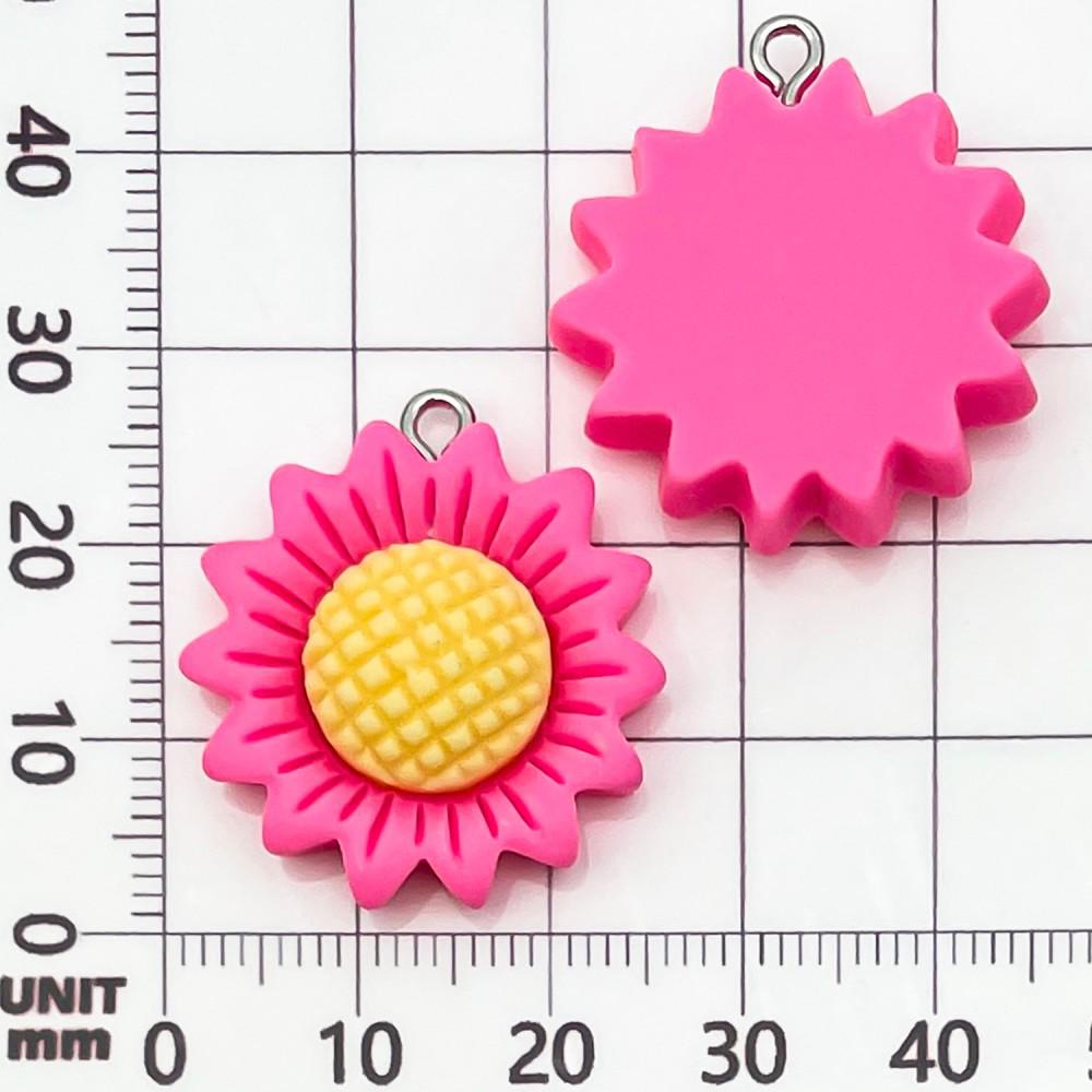 30-Piece Set: Pink Resin Sunflower & Rose Flower Pendants for DIY Jewelry