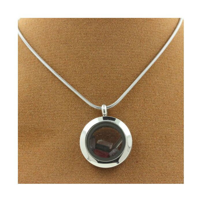 Stones and Minerals. Raw Multicolor Tourmaline Necklace. 25 Mm Medallion Model. Color Silver.