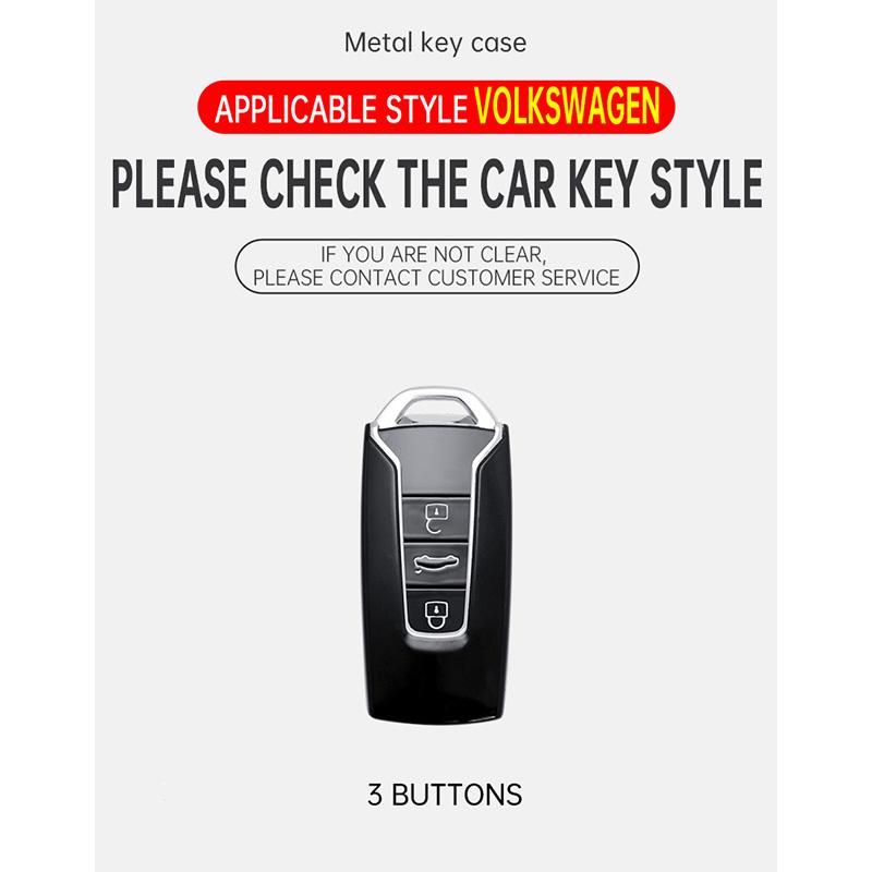 Zinc Alloy+ Leather Car Key Case Cover For VW Volkswagen Touareg 2018 2019 2020 2021 2022 2023 3 Buttons Remote Key Protector