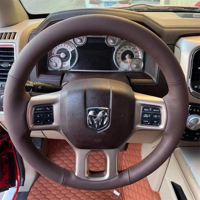 MOB2  Hand-stitched Non-slip Black Genuine Leather Car Steering Wheel Cover For Dodge RAM 1500 Classic 2500 3500 5500 2012-2022