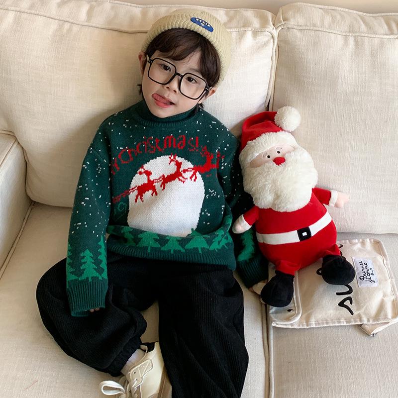 2025 Winter Kinder Roter Rollkragenpullover - Trendiger Weihnachtsstil für Jungen und Mädchen