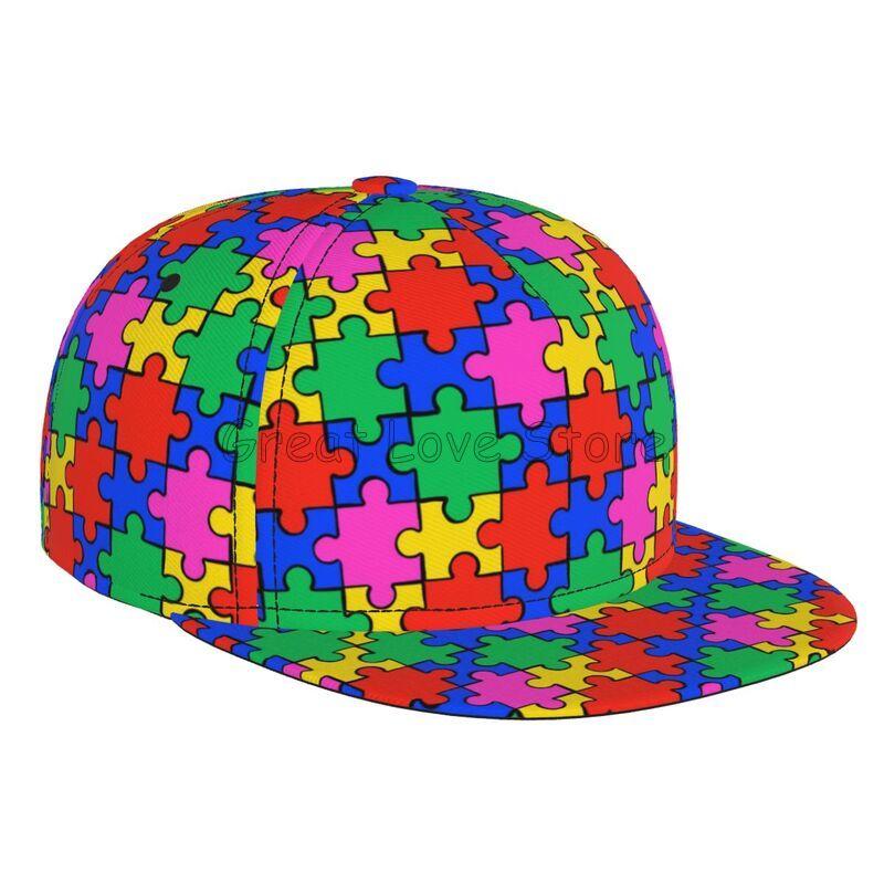 

Autism Awareness Baseball Cap Funny Flat Brimmed Hat 3D Printed Snapback Flat Bill Hip Hop Hat for Men and Women Adjustable
