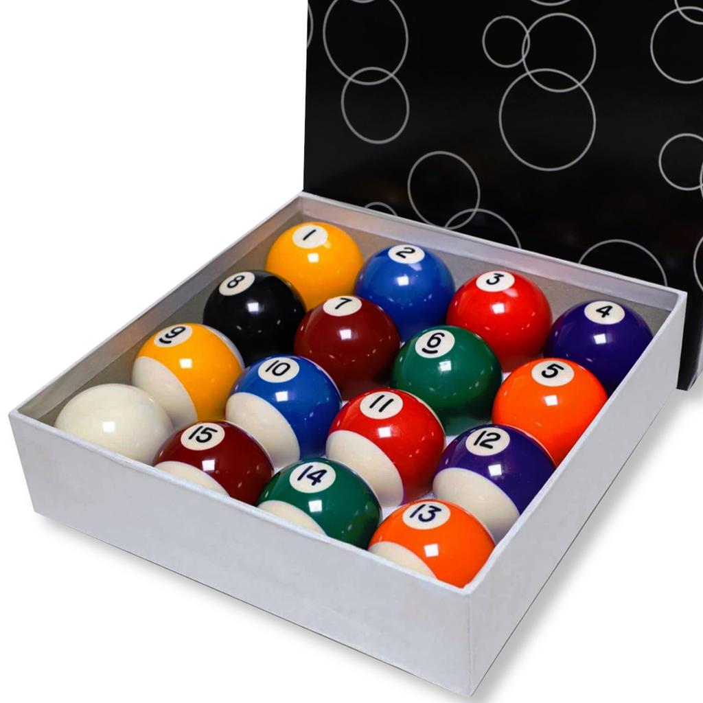 WARMTOOL Billiard Balls, 16-Piece Set, 57.2mm Balls, Hard Plastic Resin (Full Set of 16), Compatible with Nine-Eight Billiard Cues
