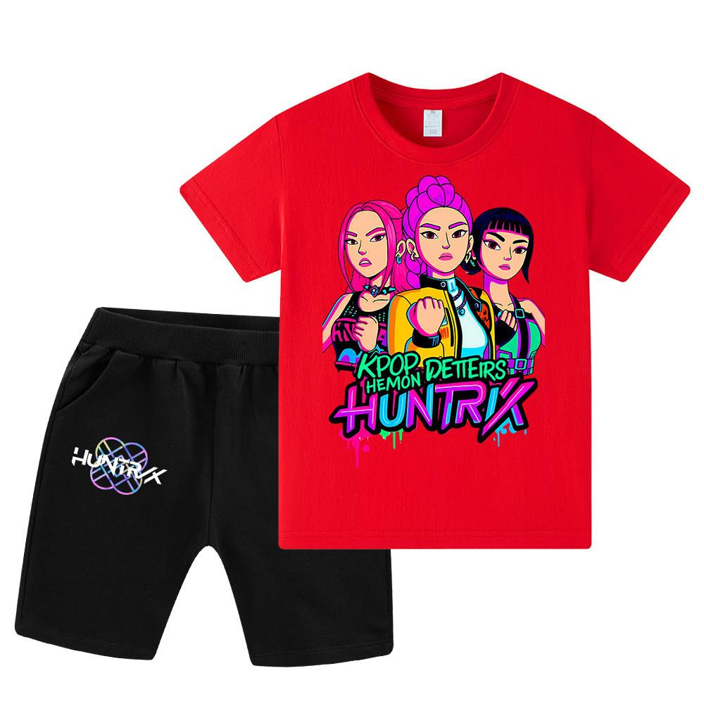 WA1210 Kids Boys Girls Kpop Rumi Zoey Mira Print Short Sleeves T-shirt Shorts Pants Sets