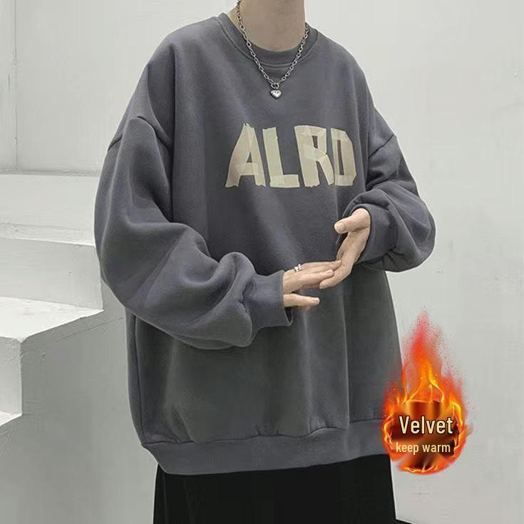 Men's Plus Size Anti-Pilling Fleece Hoodie, Loose Fit, Versatile Round Neck, Trendy Autumn/Winter Outerwear for Larger Sizes.