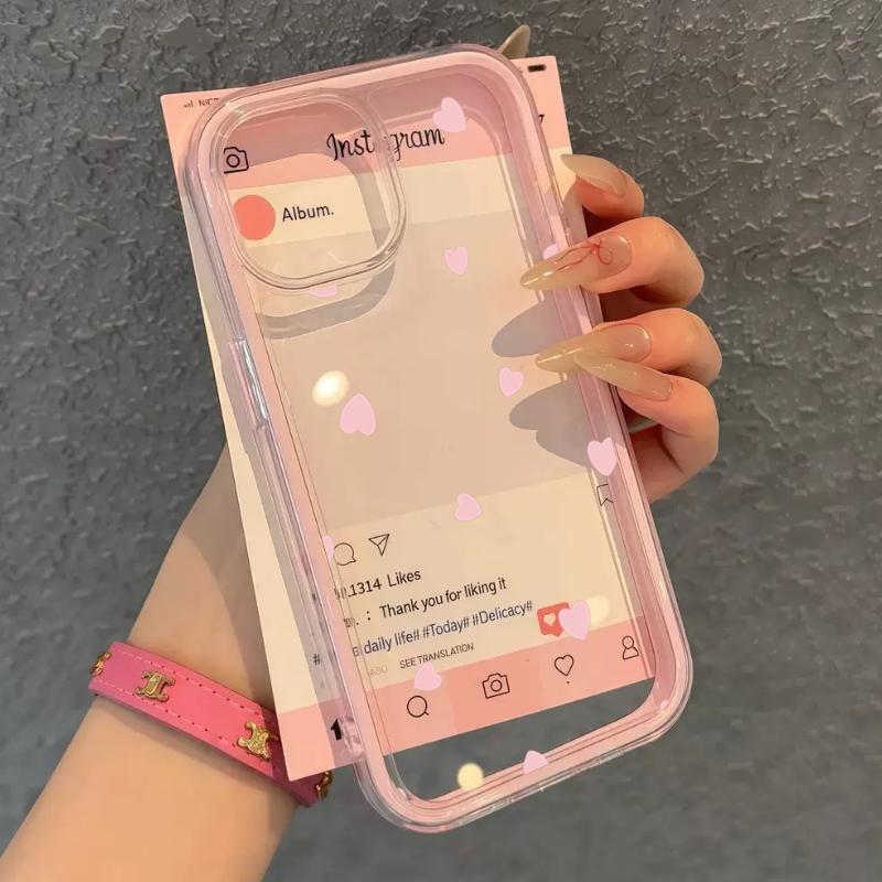 Pink Love Heart TPU Transparent Pink Phone Case For iPhone 17 16 15 Pro Max 14 13 12 11 Pro 14 15 Plus Shockproof Soft Cover