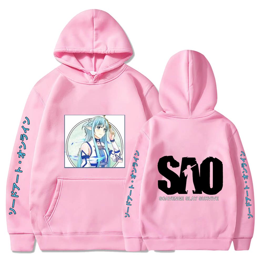 

Толстовка с капюшоном в стиле аниме «Sword Art Online», детская и женская толстовка в стиле хип-хоп для косплея, уличная одежда, толстовки, мужские модные пуловеры с графическим рисунком 4XL розовый