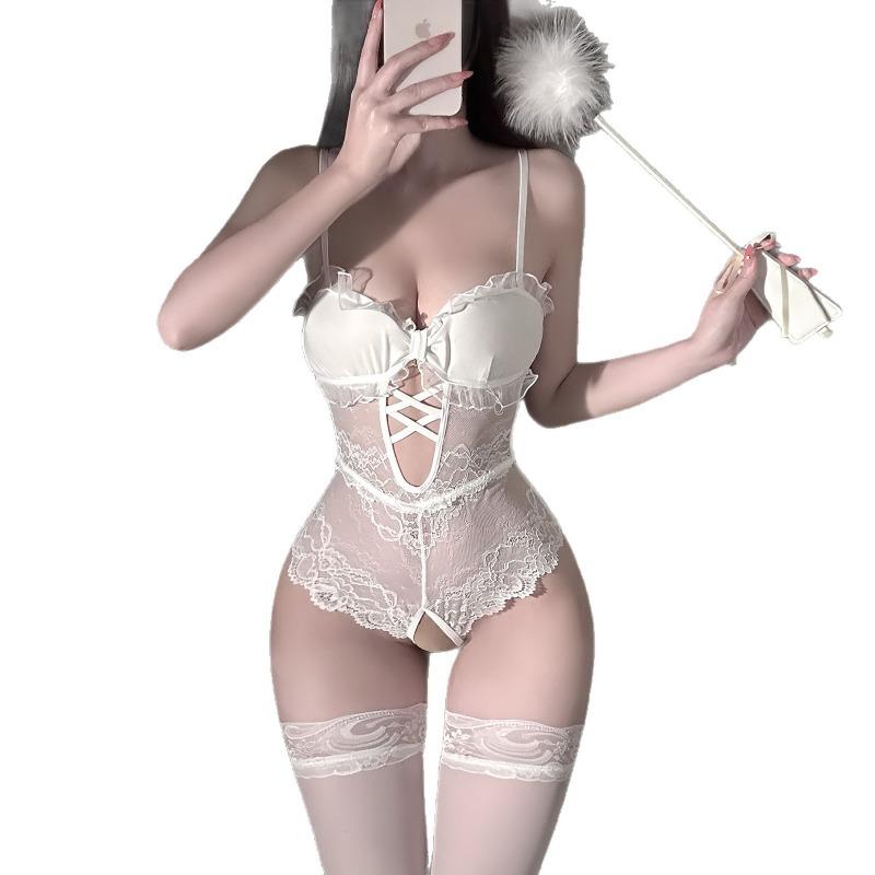 Sexy Lingerie Sexy Suspender Lace Seduction Nightdress Hot Open Onesie Women's Pajamas Perspective Uniform