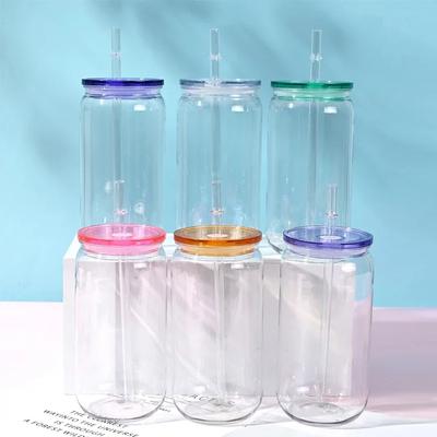 475ml 16oz Transpare Plastic Cup with Leakproof Lids Straws Replacement Lids for Can Shaped Iced Coffee Cups Cute Tumbler Cup