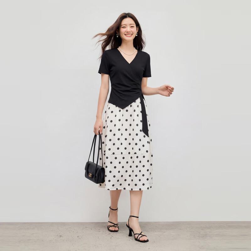 Qiusi Yiren V-Neck Pleated Two-Piece Set with Balloon Skirt M