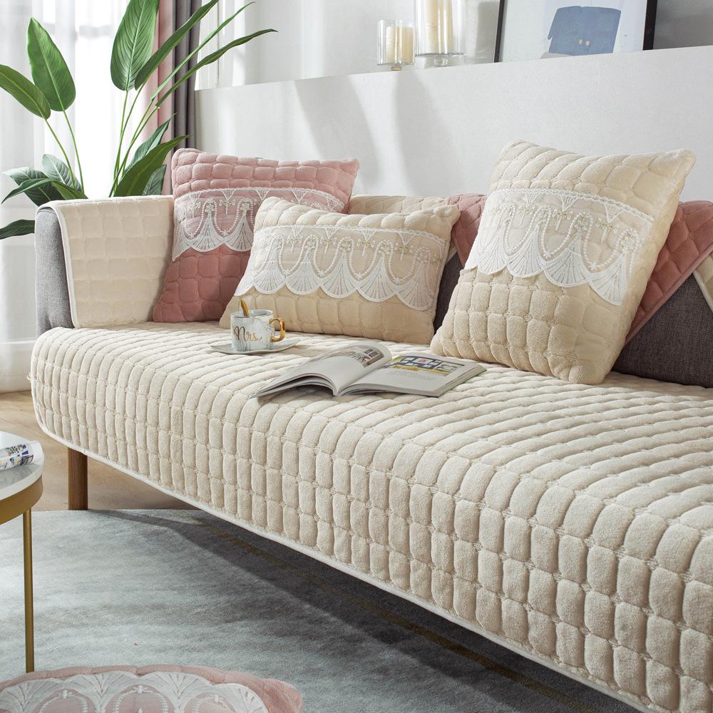 Winter Thickened Flannel Plush Sofa Cushion Winter Antislip Four Seasons Universal Simple Modern Cushion Cover Towel